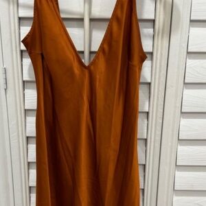 Burnt orange satin midi dress